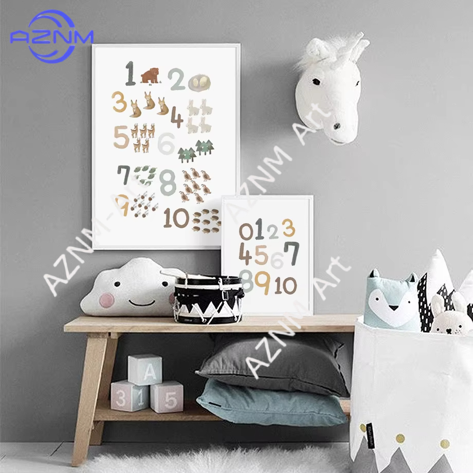 Kids Educational Poster - 1/2pcs Education Learning Number Animals Nursery