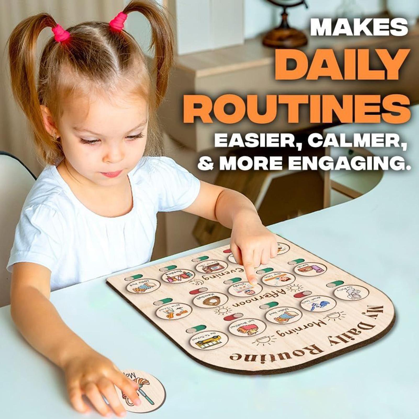 Kids Education Planner - Kids Daily Routine Chart, Wooden Morning