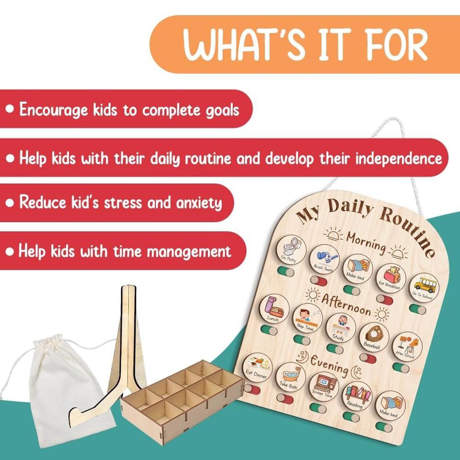 Kids Daily Routine Chart, Wood - Kids Education Planner ulasan dan harga