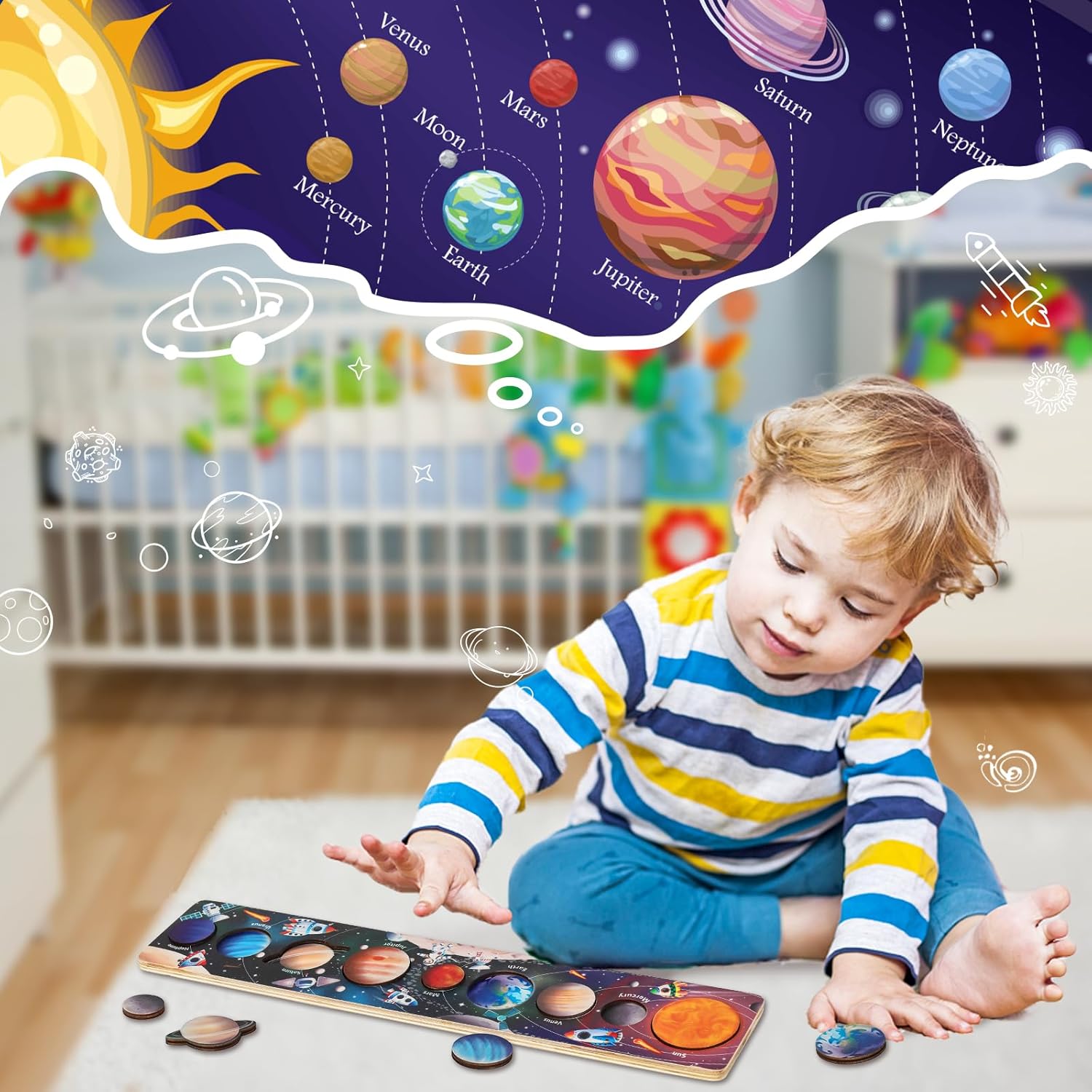 Children Wooden Space Planet P - Solar System Model ulasan dan harga