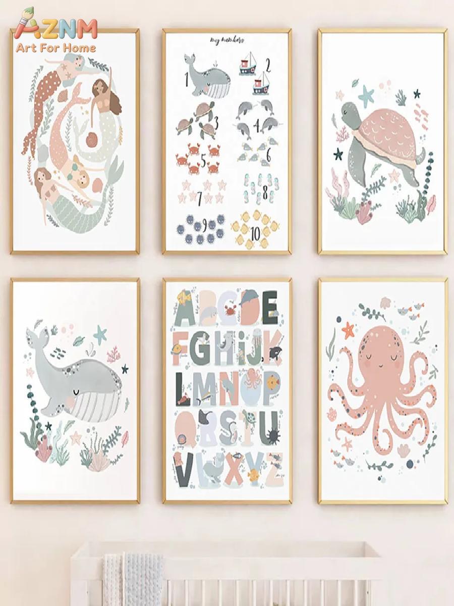 AZNM Nursery Sea Animal Canvas - Kids Educational Poster ulasan dan harga